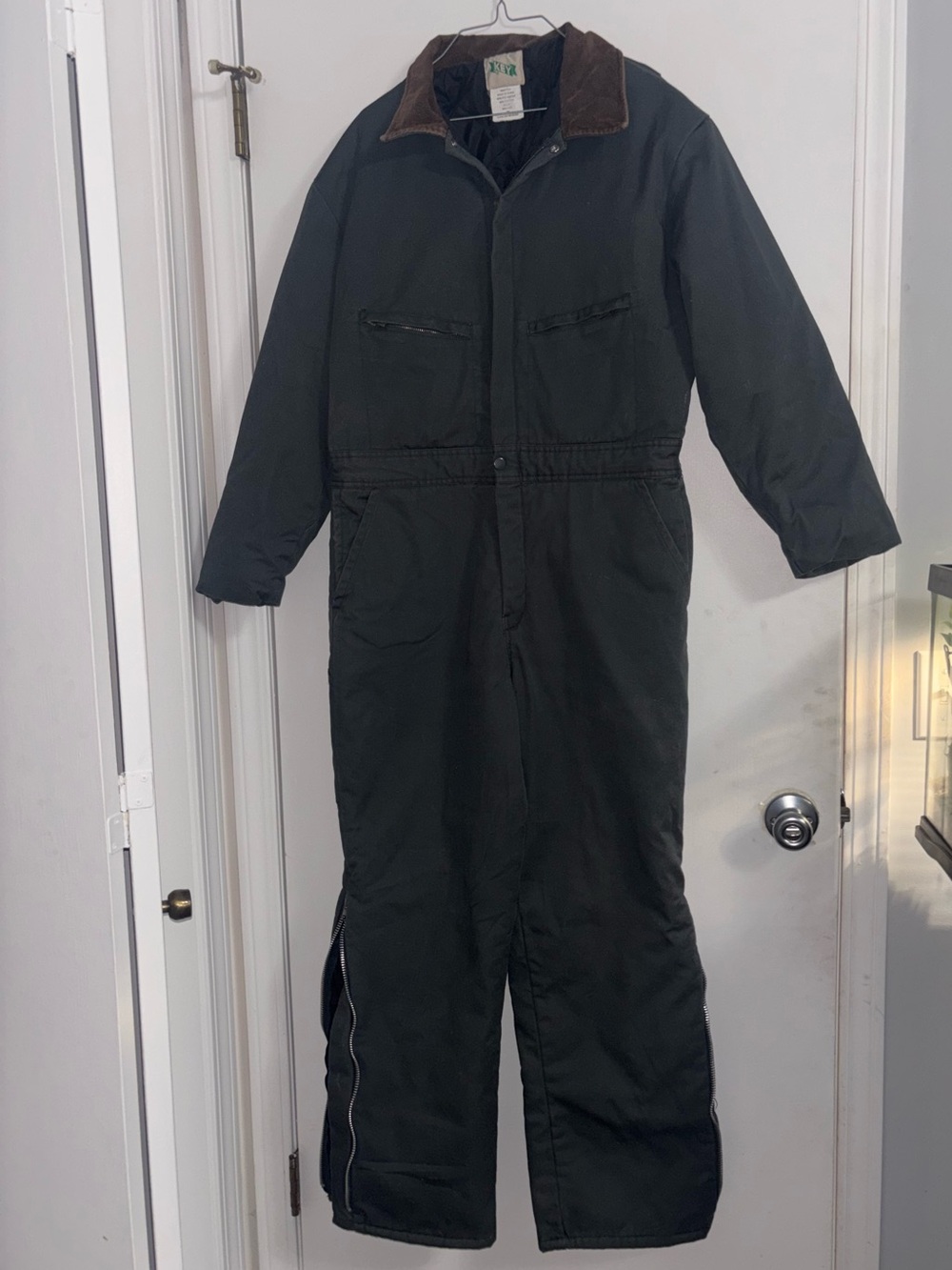 Insulated Black coveralls with Corduroy Collar. KEY